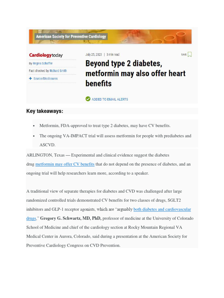 Metformin's Potential CV Benefits Explored | PDF | Diabetes | Clinical ...