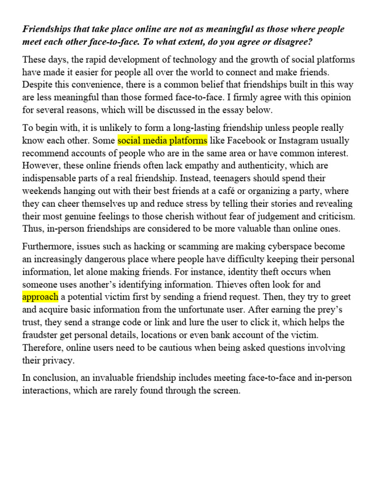 Face-to-Face vs. Online Friendships | PDF | Social Science