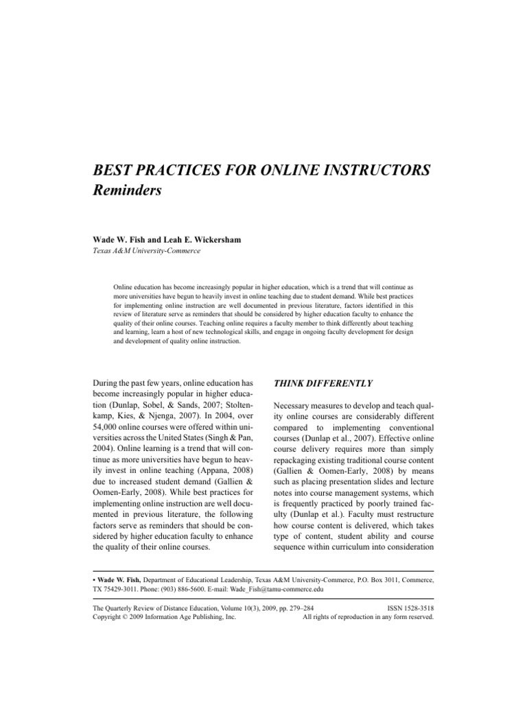 Best Practices For Online Instructors Pdf Educational Technology