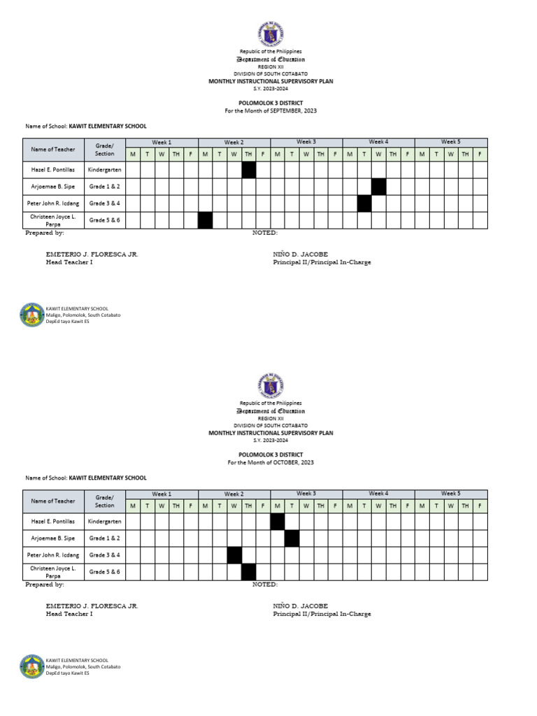 Kawit Es - Monthly Instructional Supervisory Plan (2023-2024) | PDF ...