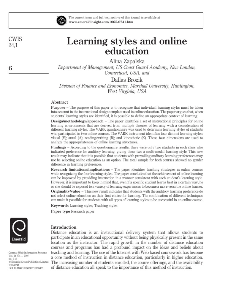 Learning Styles in Online Education | PDF | Learning Styles | Learning