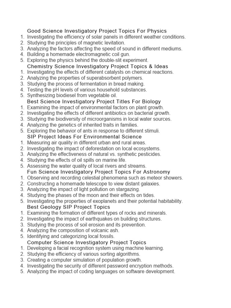 Good Science Investigatory Project Topics For Physics | PDF | Science ...