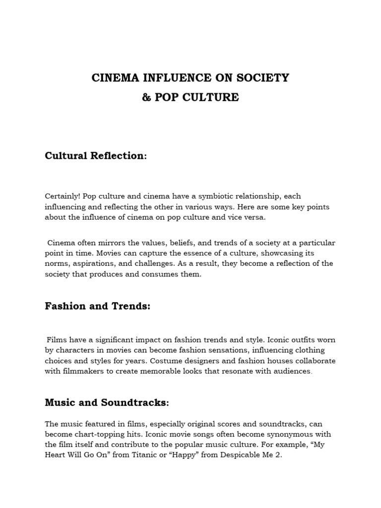 Cinema's Impact on Pop Culture | PDF | Popular Culture | Fashion