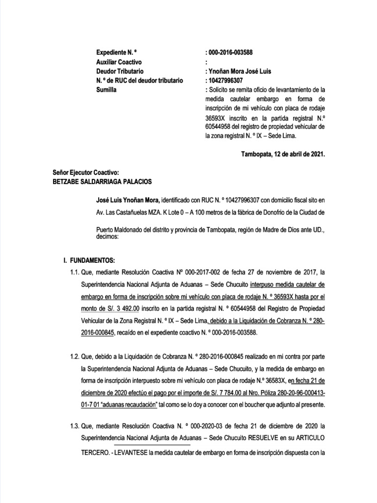 PDF Levantamiento de Embargo en Forma de Inscripcion Completo ...