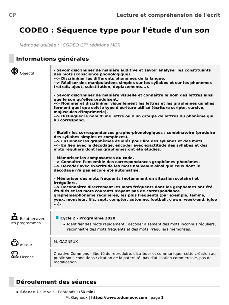 Séquence CODEO pour l'étude du son | PDF | Syllabe | Phonologie