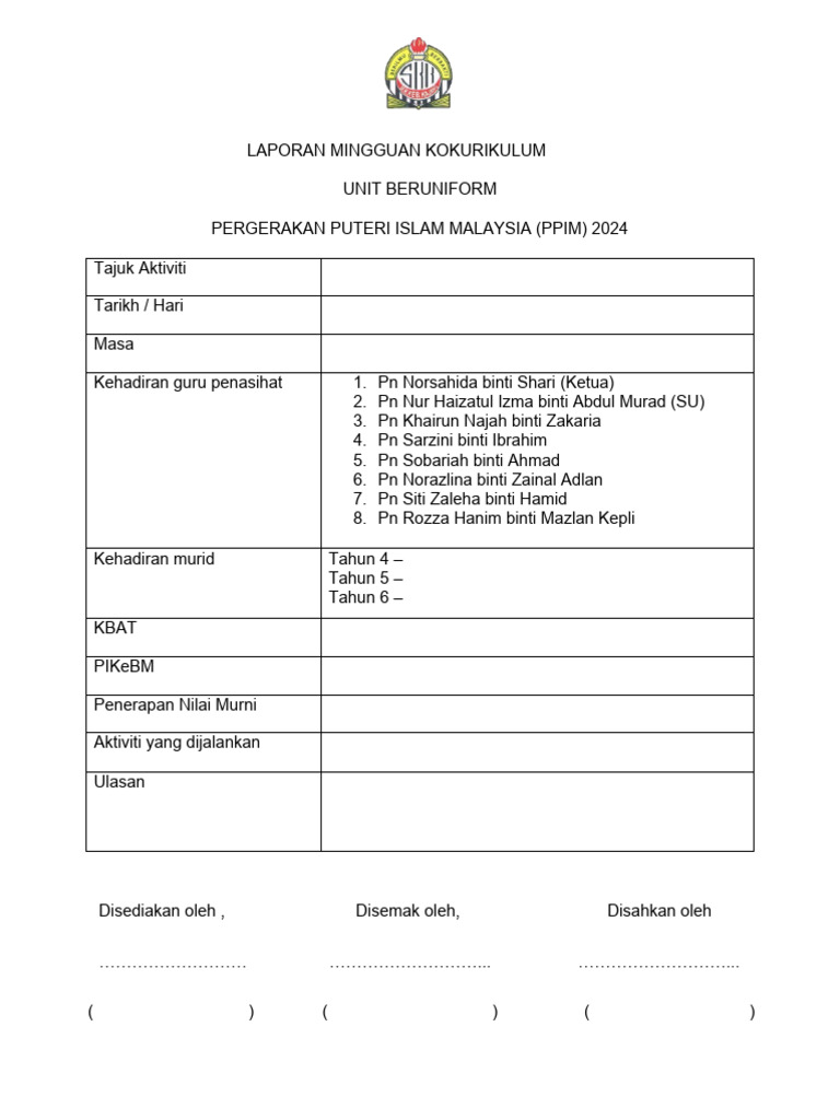 CONTOH FORMAT LAPORAN MINGGUAN KOKO UNIT UNIFORM (1) | PDF