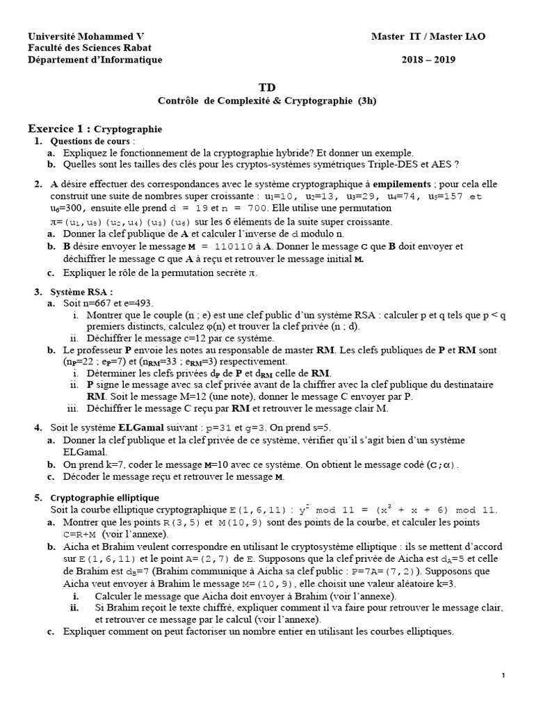 Exercices de Cryptographie et Complexité | PDF | Cryptographie | Public ...