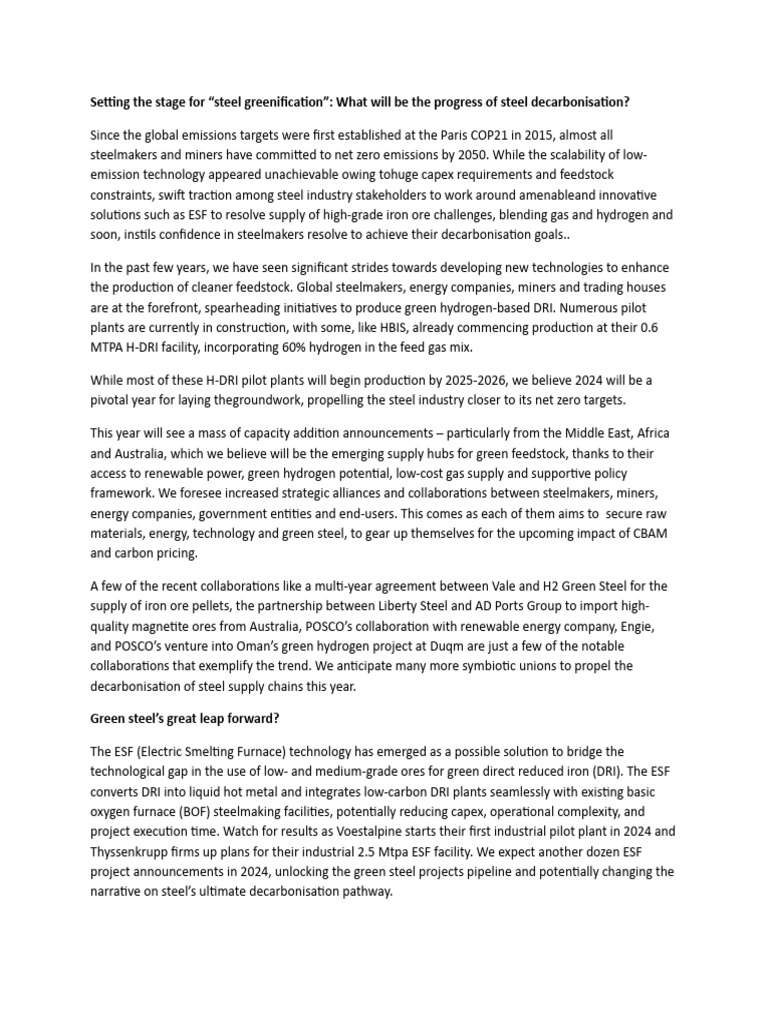 Steel Decarbonisation: Progress & Innovations | PDF | Steelmaking ...