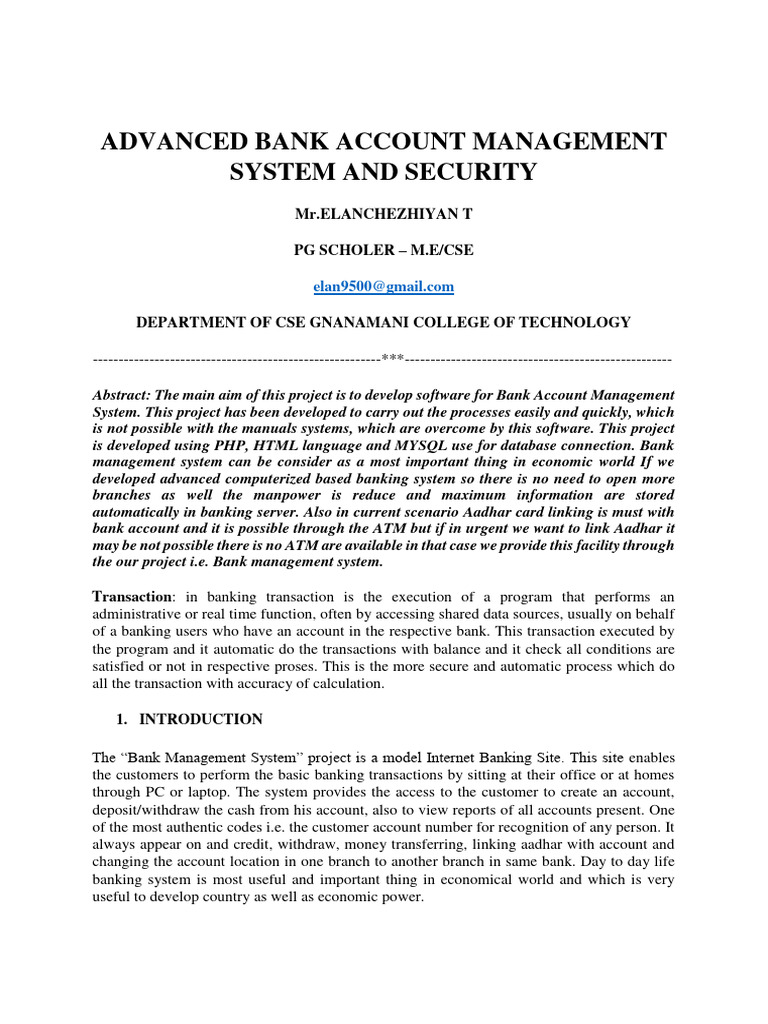 Advanced Bank Account Management System and Security - Elan | PDF ...