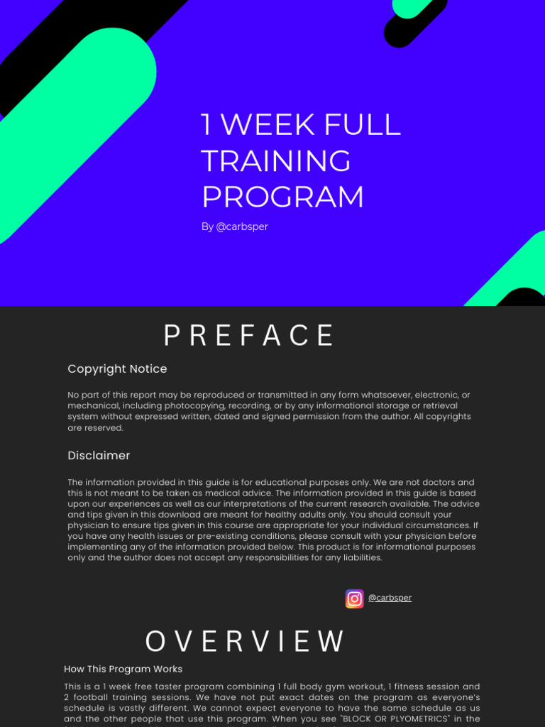 1 Week Training Program | PDF | Physical Exercise | Physical Fitness