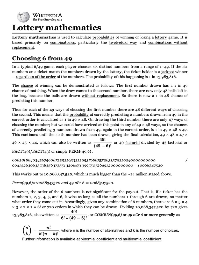 Lottery Mathematics | PDF