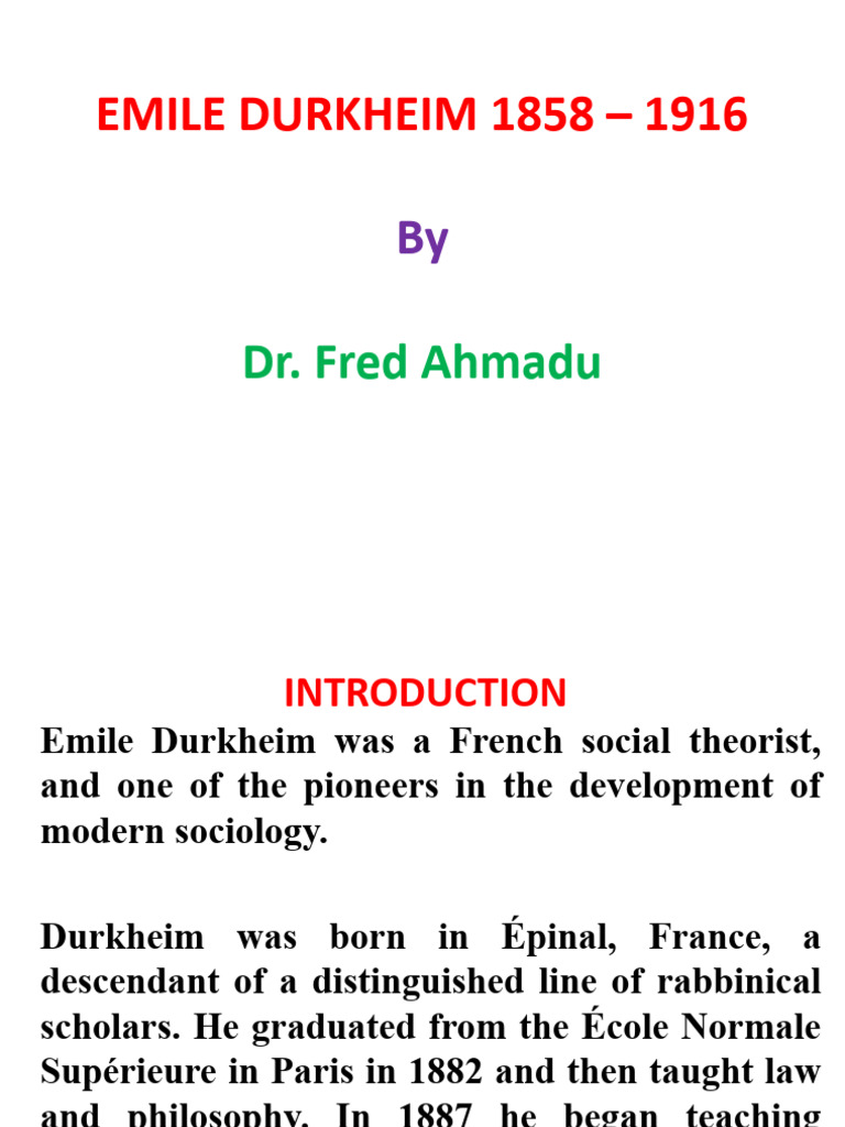Emile Durkheim: Pioneer of Sociology | PDF | Émile Durkheim | Social ...
