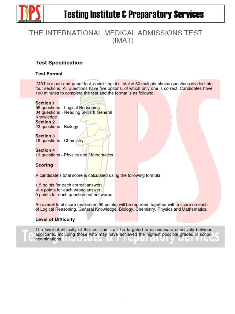 IMAT Test Format and Scoring Guide | PDF | Trigonometric Functions ...