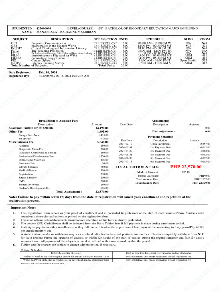 Total Tuition & Fees | PDF | Educational Stages