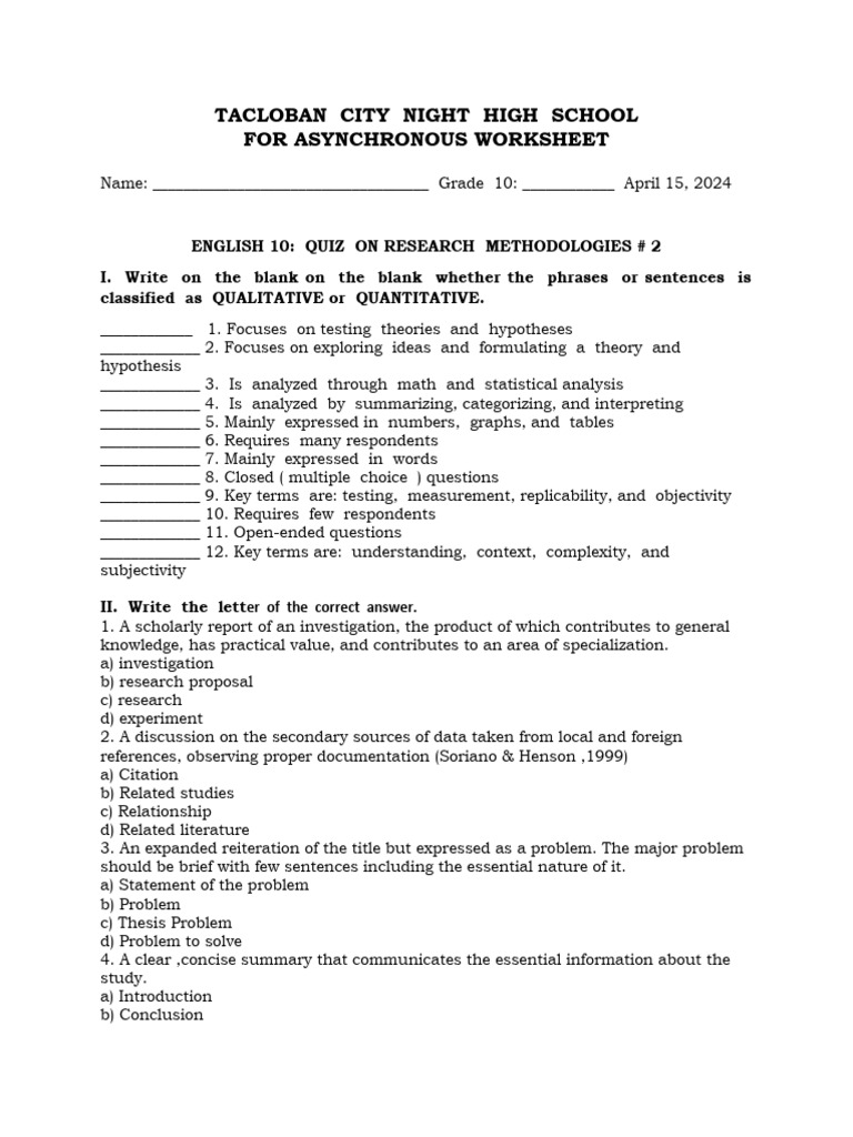Quiz On Research Methodologies | PDF | Statistics | Methodology
