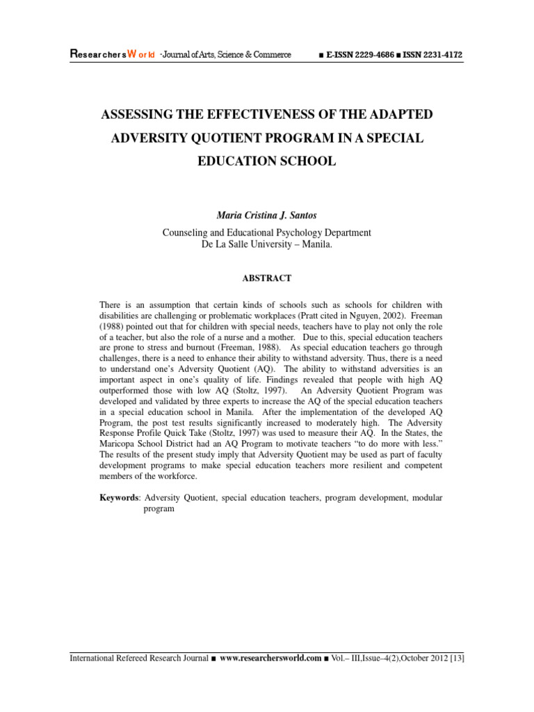 Adversity Quotient in Special Ed | PDF | Stress (Biology) | Focus Group