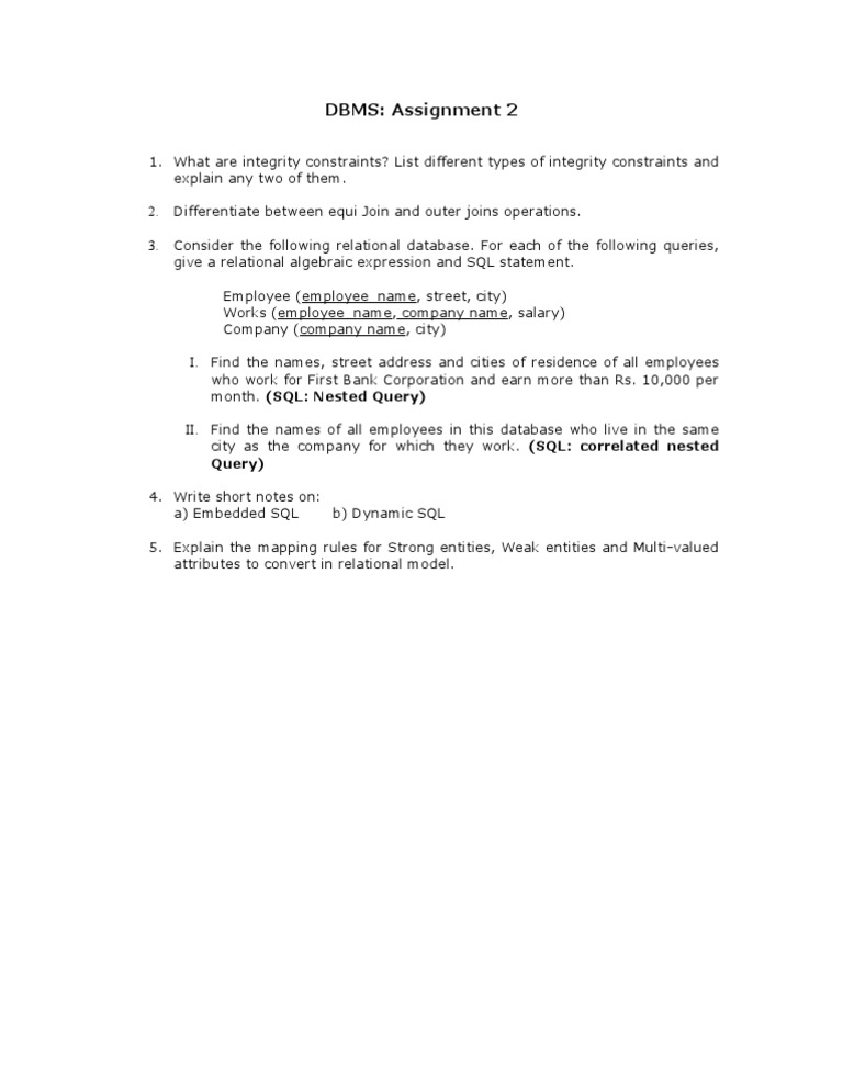 DBMS Assignment: Integrity Constraints & SQL Queries | PDF