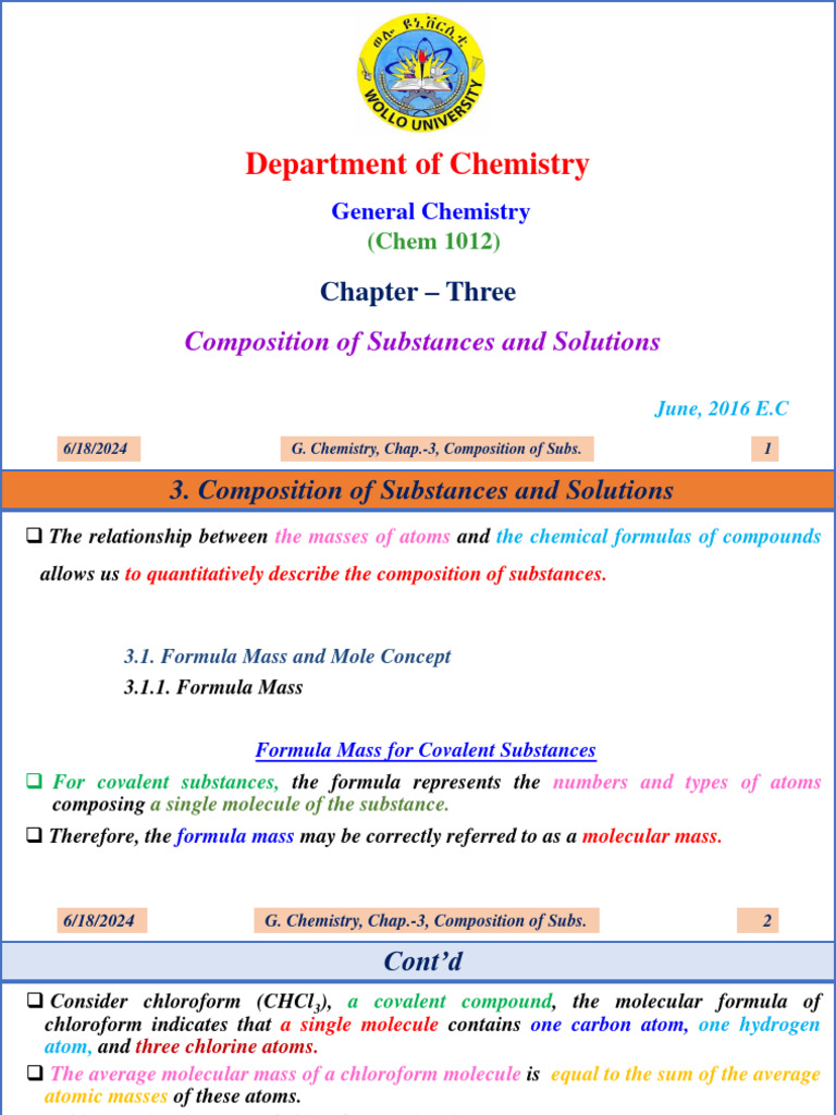 Chapter Three - Medical Lab | PDF | Mole (Unit) | Molecules