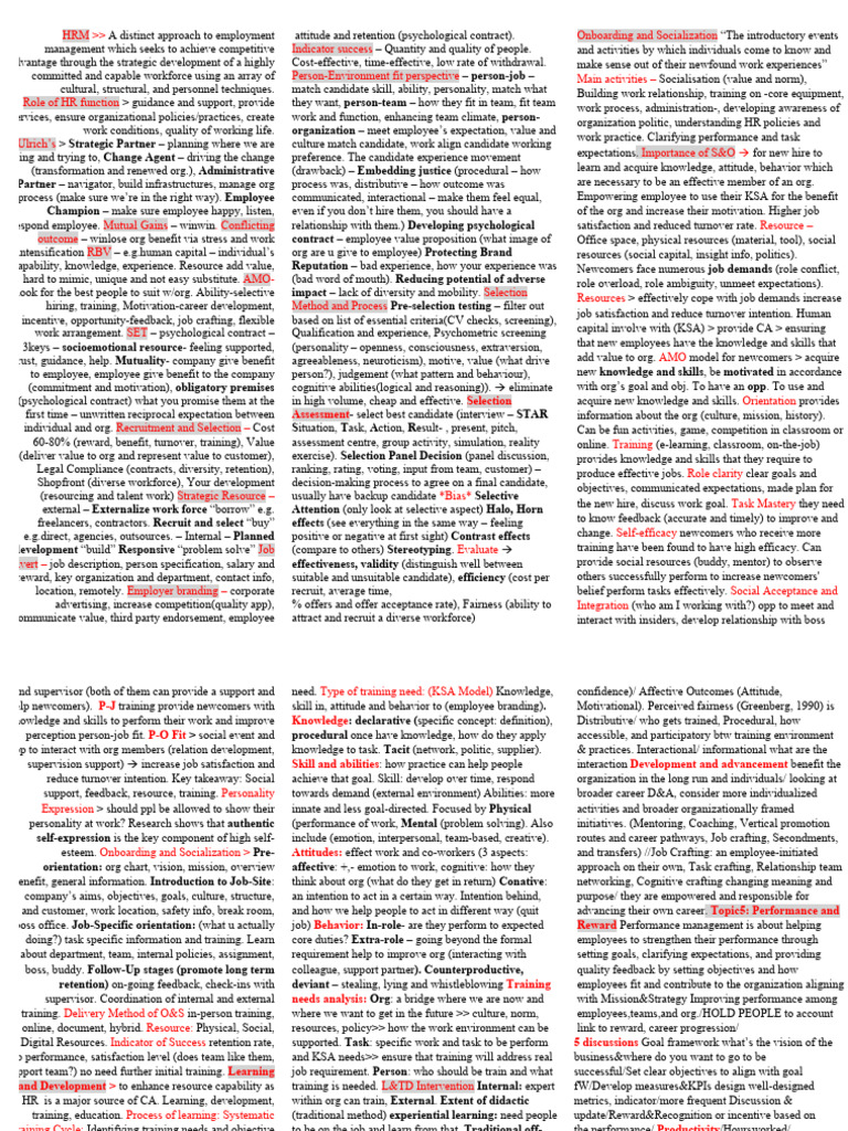 HRM - Cheat Sheet1 | PDF | Employee Retention | Human Resource Management