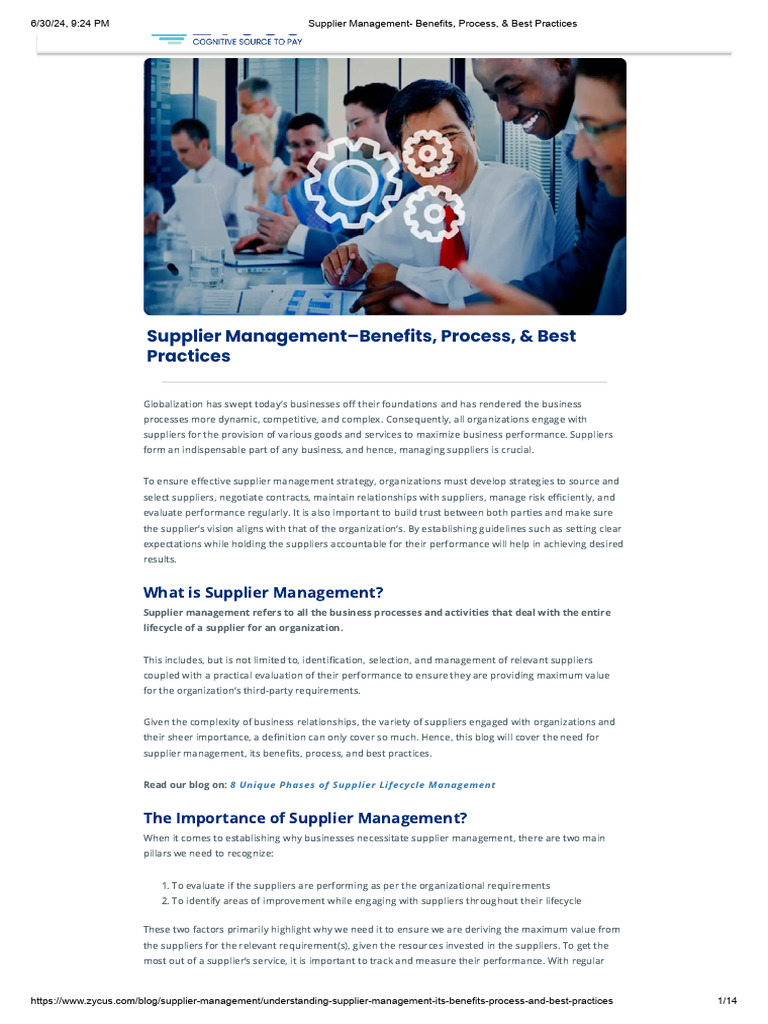 Benefits of Effective Supplier Management | PDF | Supply Chain ...