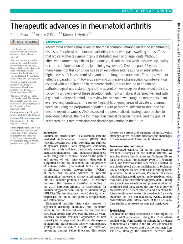Therapeutic Advances in Rheumatoid Arthritis BMJ | PDF | Rheumatoid ...