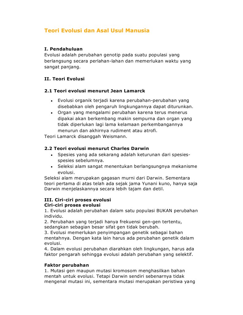 Teori Evolusi Dan Asal Usul Manusia | PDF