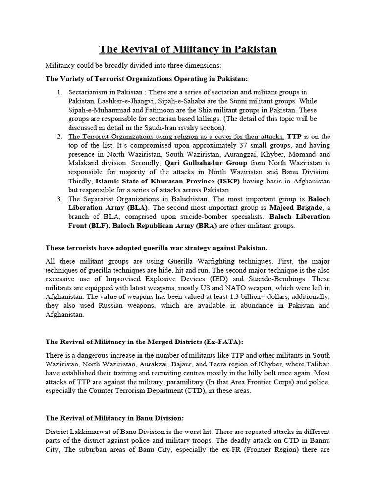 The Revival of Militancy in Pakistan - 25-6-2024 | PDF | Pakistan