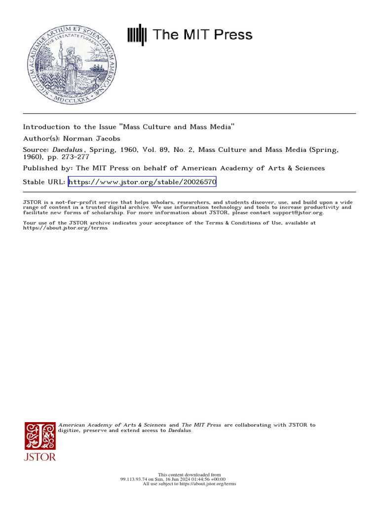 1960-Jacobs-Introduction To The Issue of Mass Culture and Mass Media ...