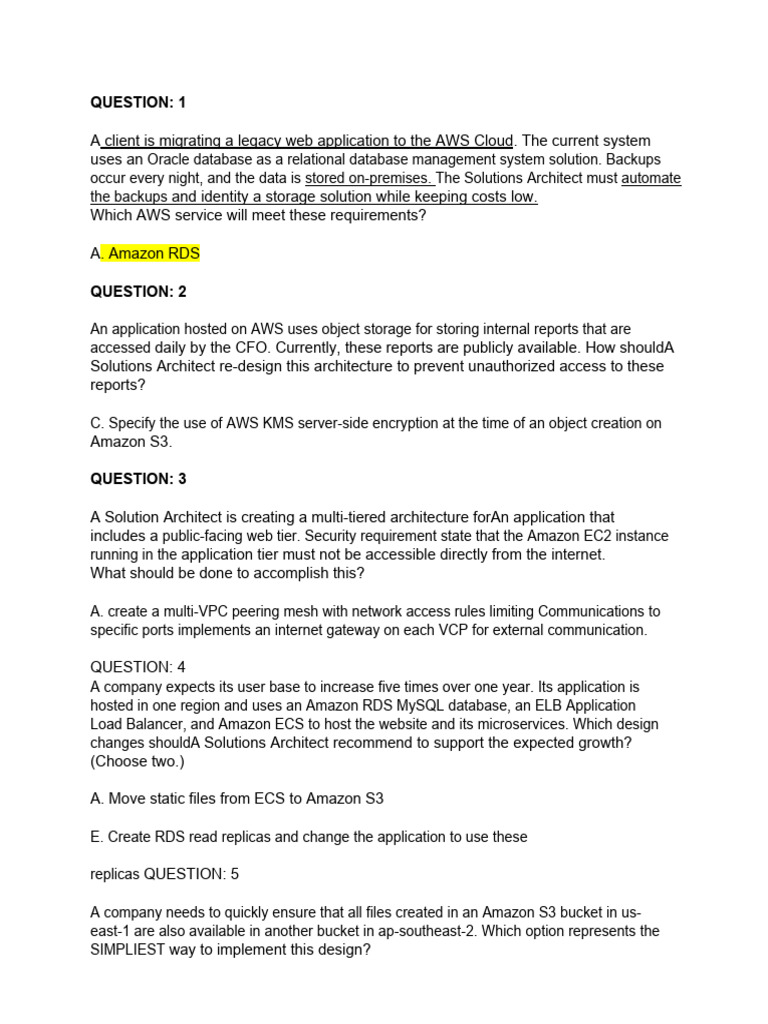 AWS Solutions Architect Exam Questions | PDF | Amazon Web Services ...