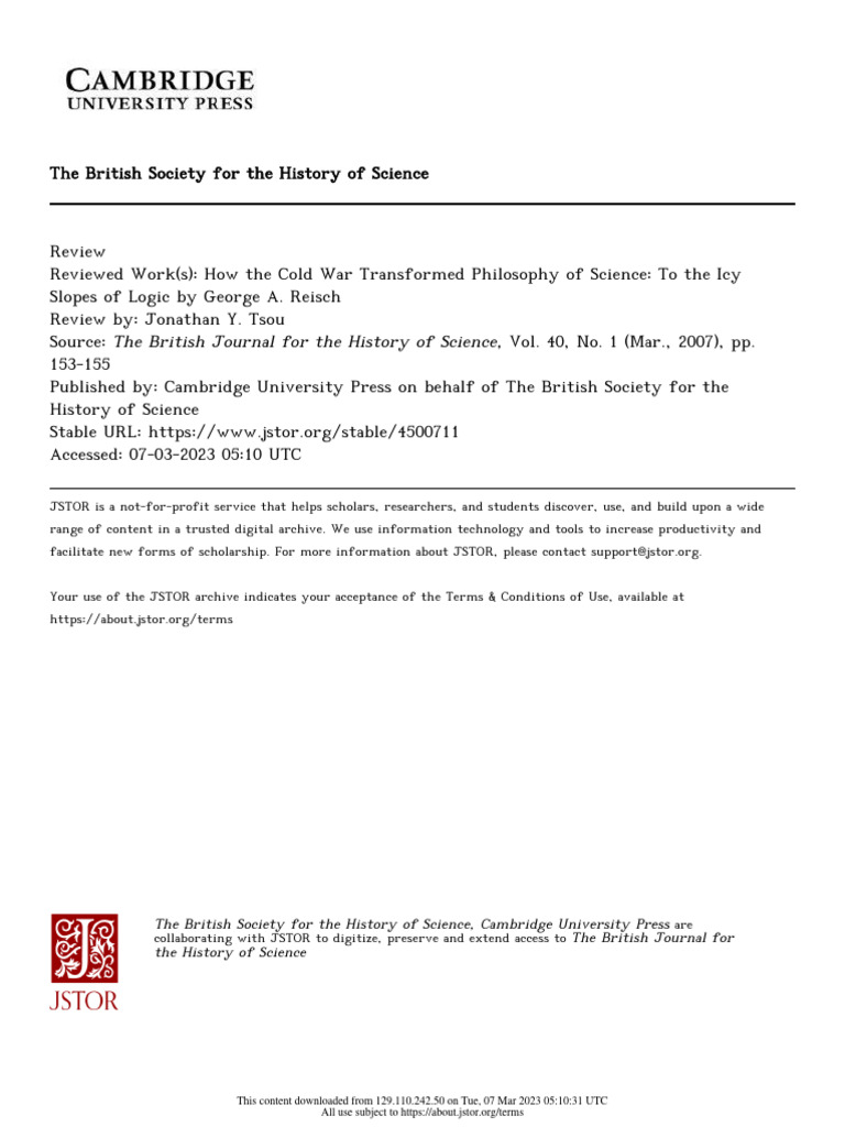Tsou 2007 Review Reisch BJHS | PDF | Science | Empiricism