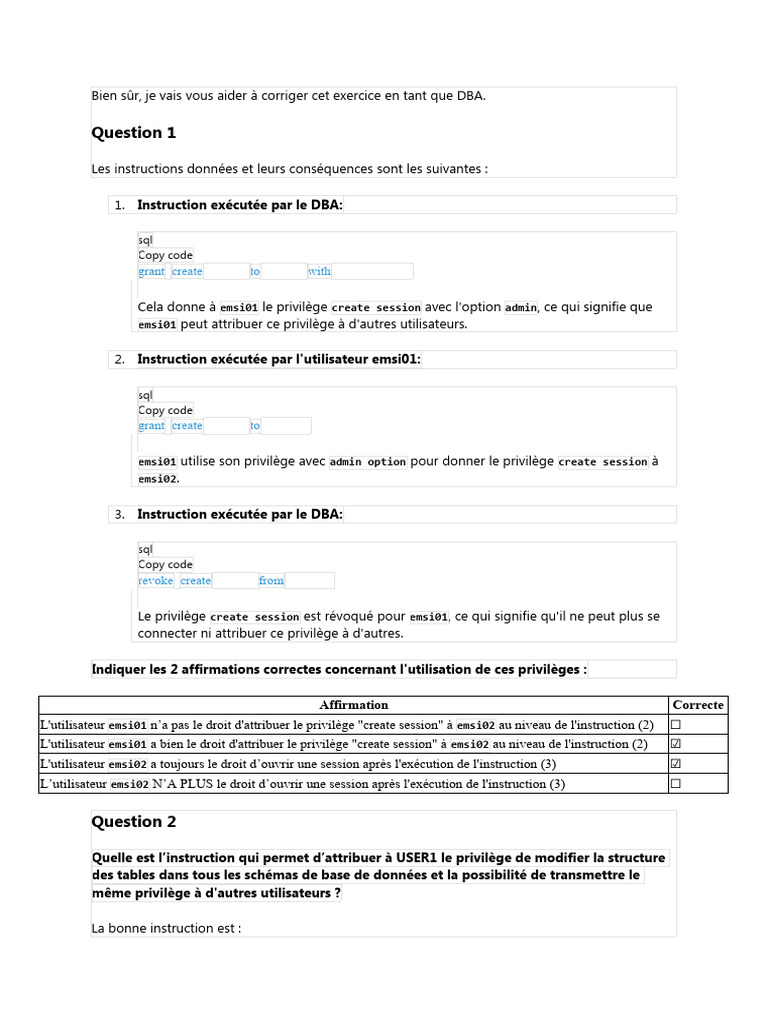 Correction automatique de privilèges DBA | PDF | Sauvegarde ...