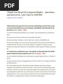 'Thank You Ma'Am' by Langston Hughes - Questions and Answers (L.a.Q), Class 12, WBCHSE