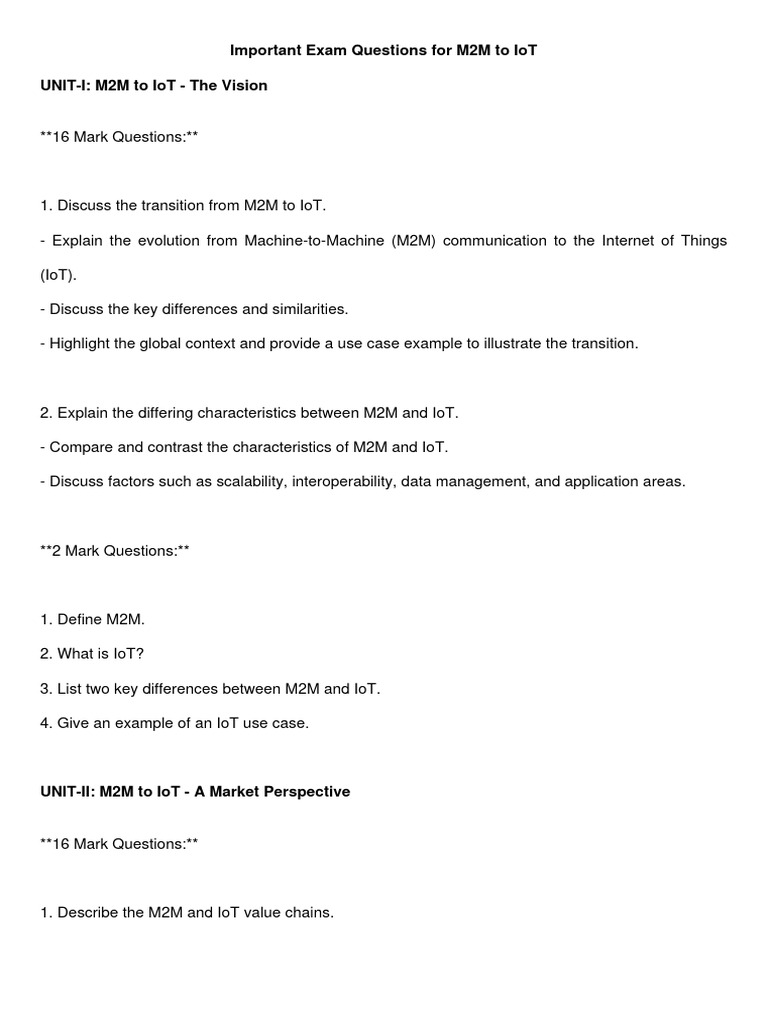 M2M to IoT Exam Questions Guide | PDF | Internet Of Things | Service ...