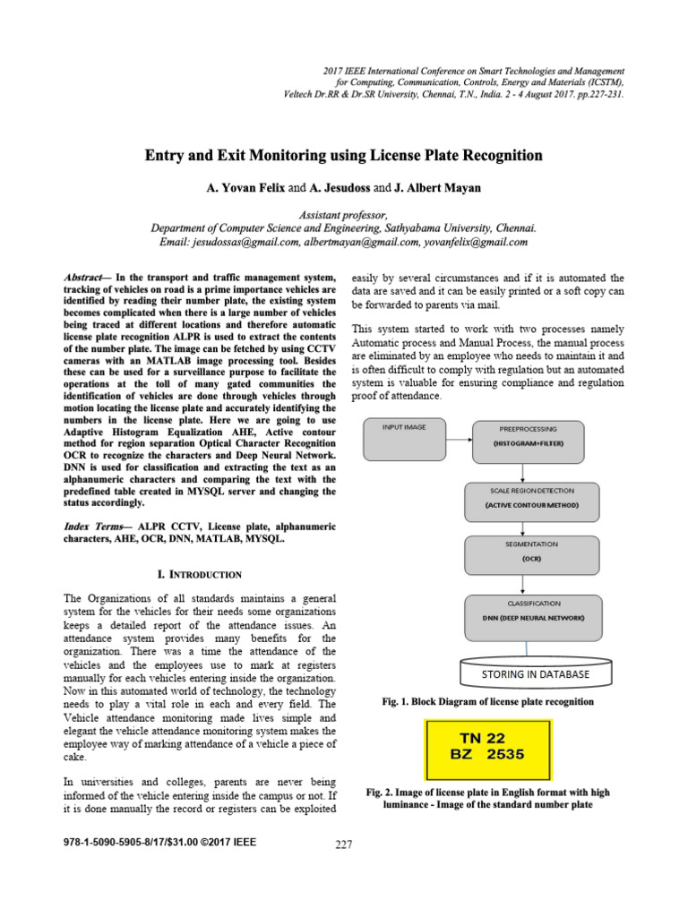 (2017) Entry and Exit Monitoring Using License Plate Recognition | PDF ...