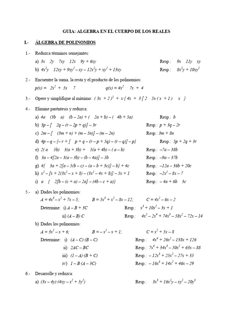 Guía 2 (Álgebra en Los Números Reales) | PDF
