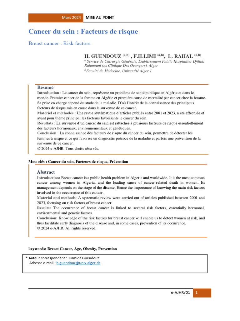 Facteurs de risque du cancer du sein | PDF | Ménopause | Cancer