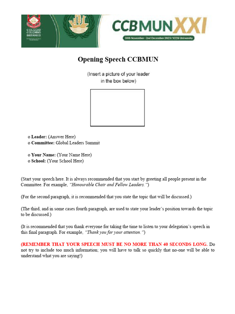 GLS Opening Speech Template PDF