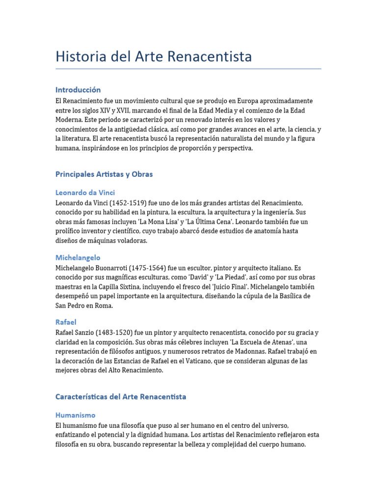 Historia Del Arte Renacentista | PDF | Renacimiento | Arte renacentista