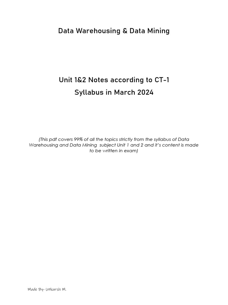 Data Warehousing & Mining Notes PDF | PDF | Data Warehouse | Metadata