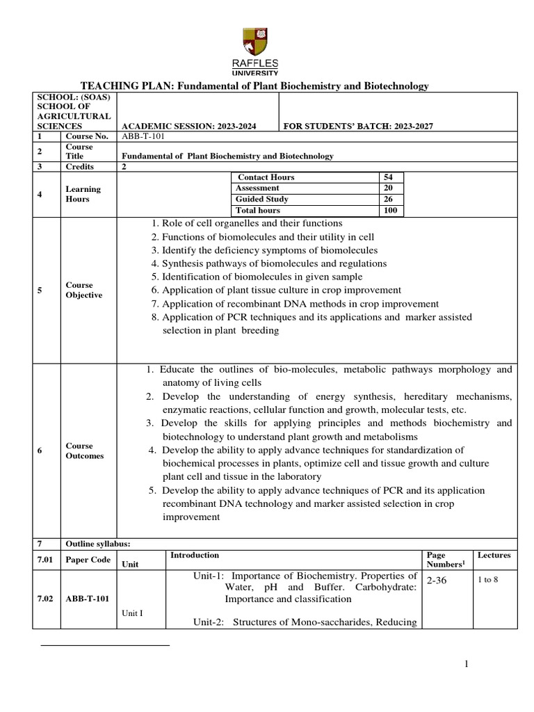 TLP ABB T 101 1 Sem Fundamentalof Plant Biochemistry and Biotechnology ...