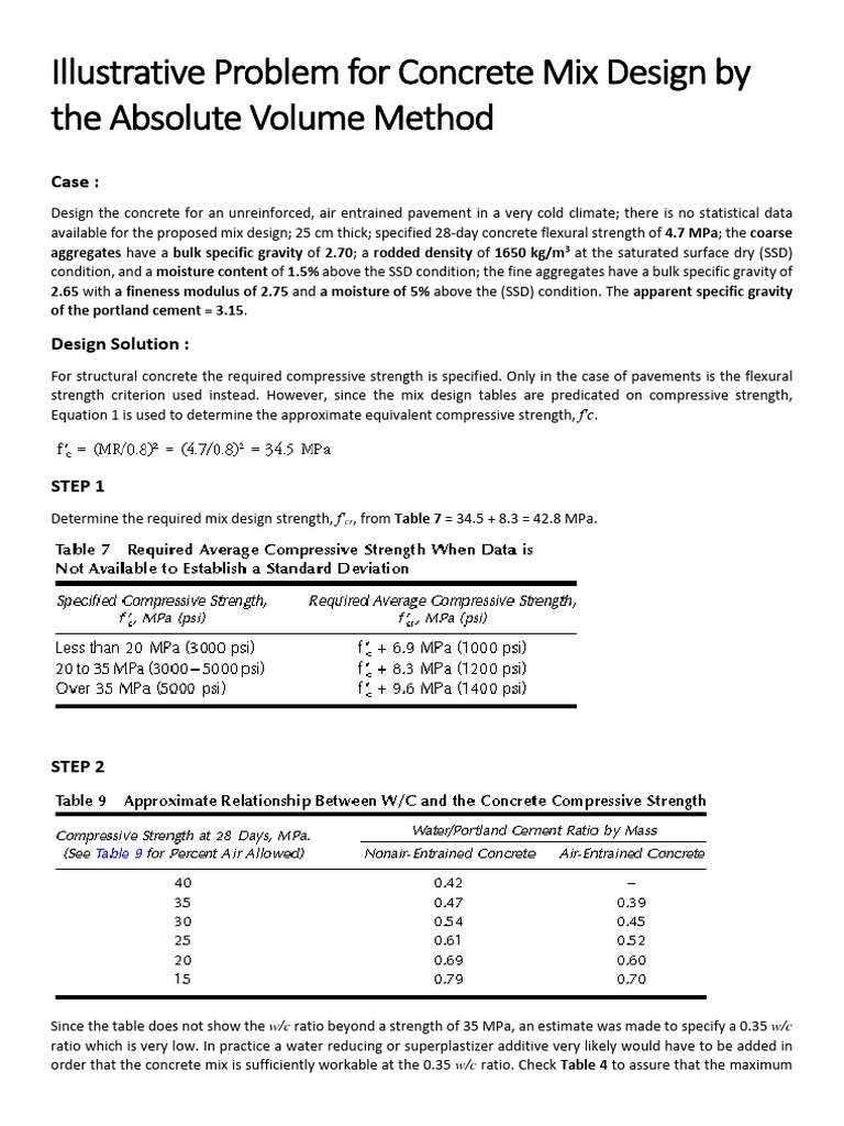 Concrete Mix Design: Absolute Volume Method | PDF | Concrete | Building ...