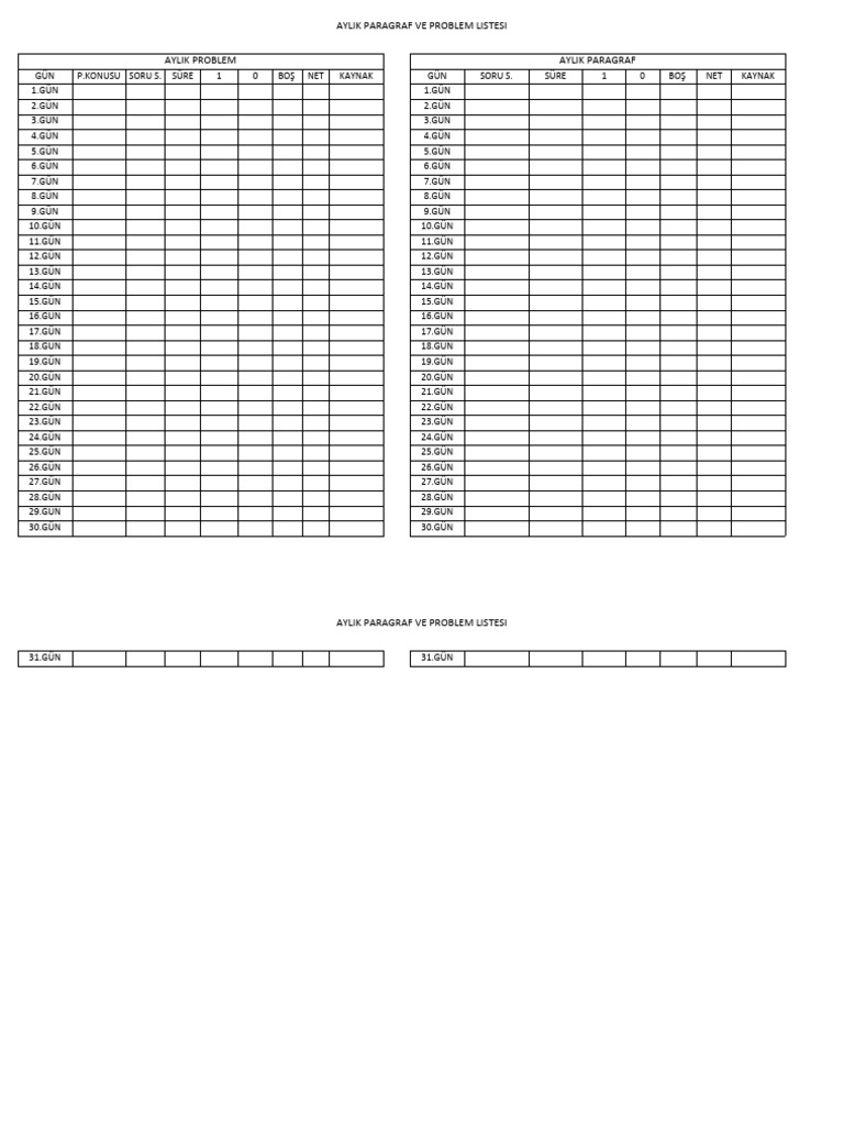 Aylik paragraf ve problem listesi pdf