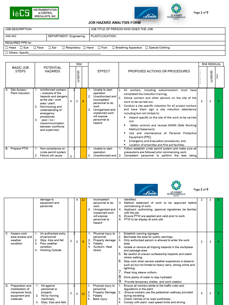 Workplace Hazards Job Analysis Guide | PDF | Personal Protective ...