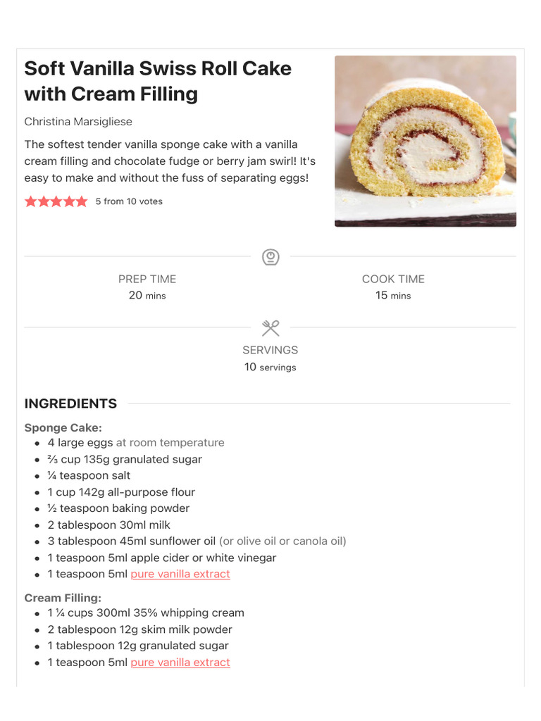 Vanilla Swiss Roll with Cream Filling | PDF | Cakes | Cooking