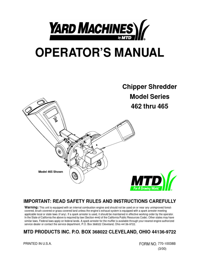 10 HP Yard Machines Chipper Manual | PDF | Screw | Nut (Hardware)
