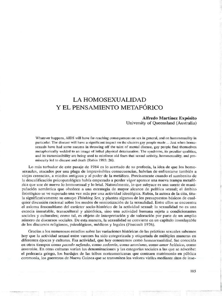 La Homosexualidad y El Pensamiento Metafórico | PDF | Homosexualidad ...