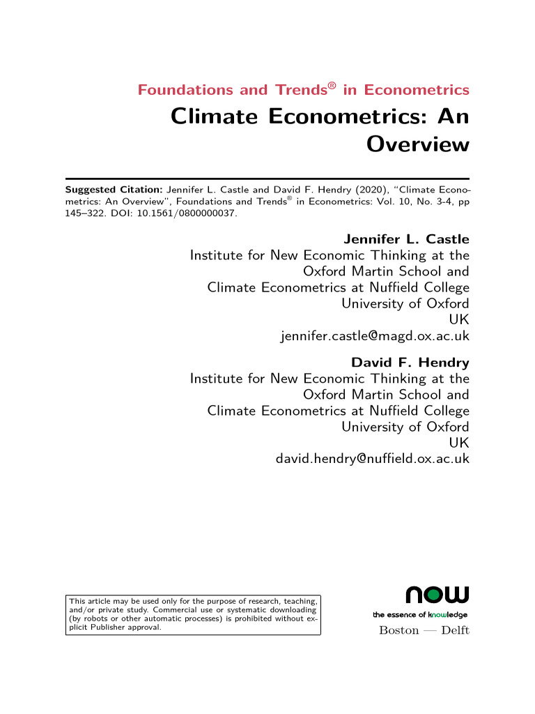Climate Econometrics An Overview Pdf Greenhouse Gas Climate
