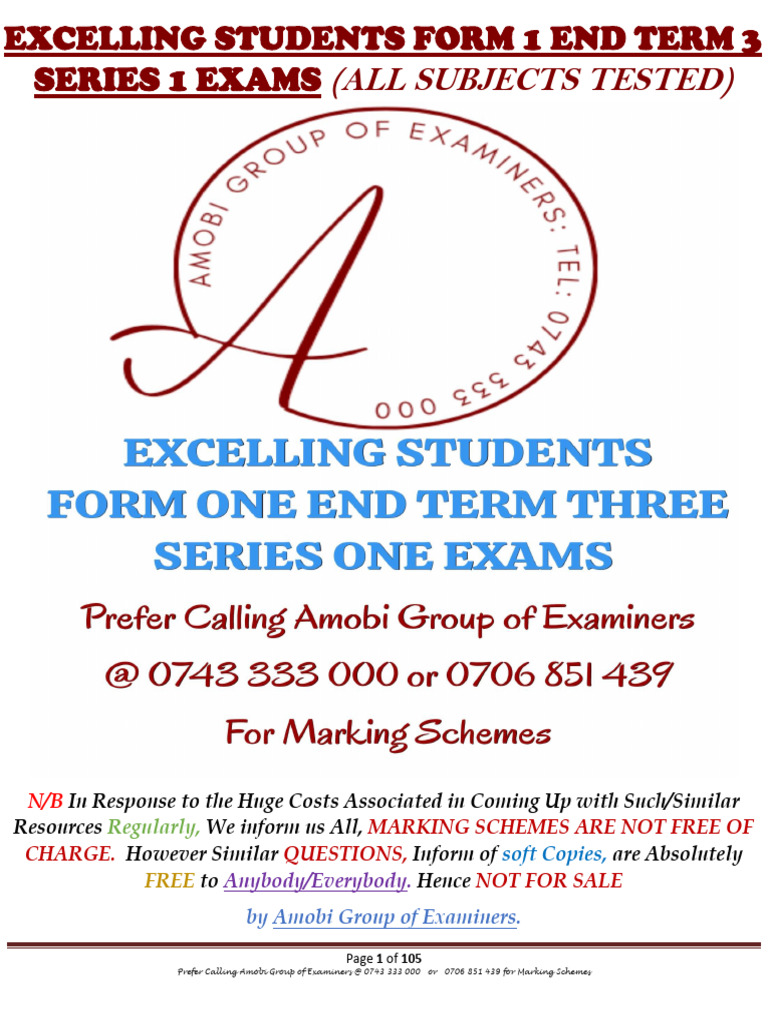 Form 1 End Term 3 Exam Papers | PDF | Microscope | Tillage