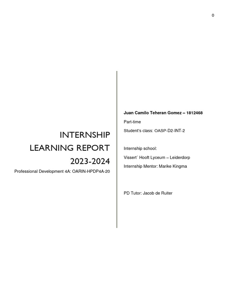 Internship Learning Report 2023-2024 | PDF | Metacognition | Learning
