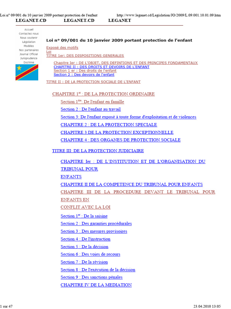 Loi 09/001 de 2009 sur la protection de l'enfant | PDF | Droits des ...